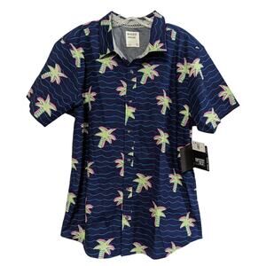 Reverse Threads Men's Navy Palm Tree Button Up Short Sleeve Hawaiian Shirt XL